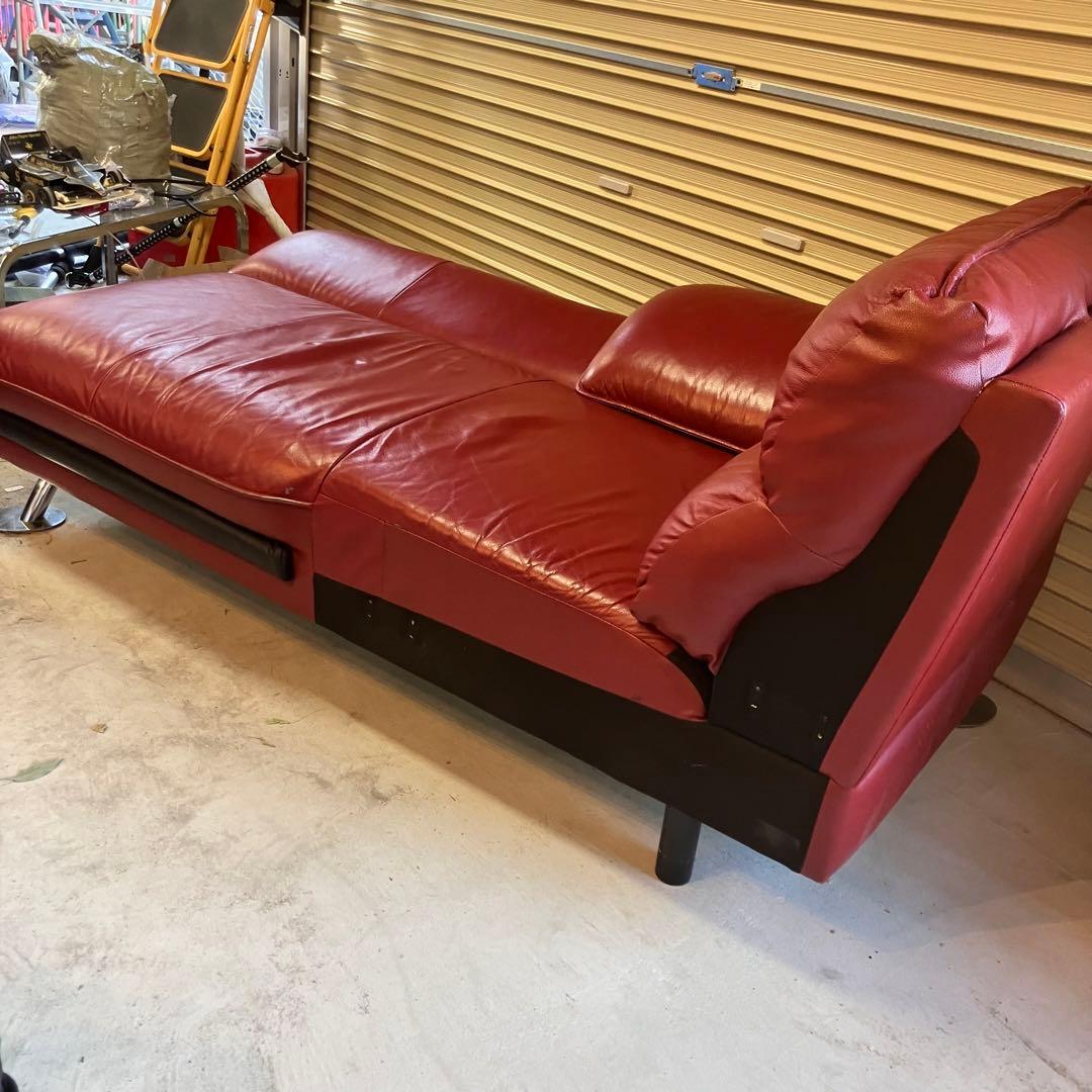 北欧レトロ レザーカウチソファー ソファーベッド アームチェア レッドビンテージ