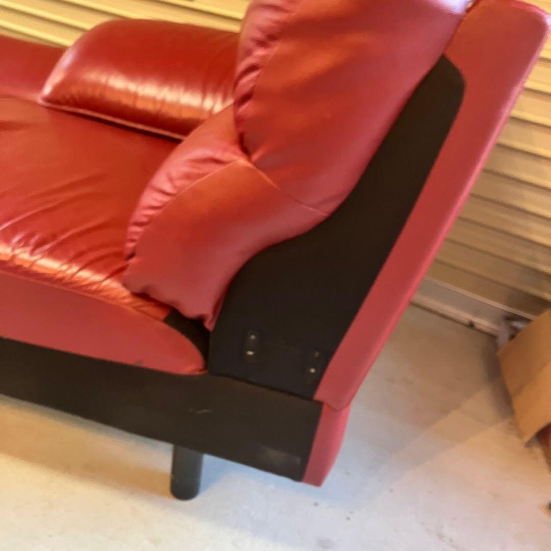 北欧レトロ レザーカウチソファー ソファーベッド アームチェア レッドビンテージ