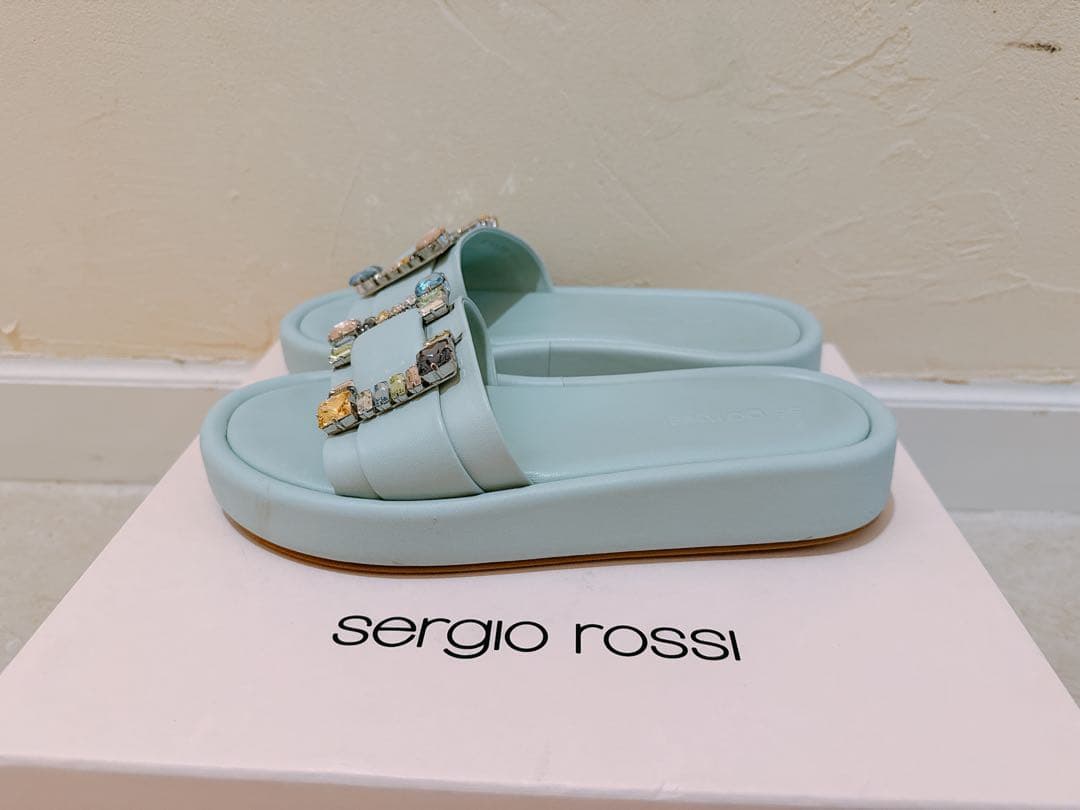 ★セルジオロッシ ビジューサンダル ミントグリーン 36.5★