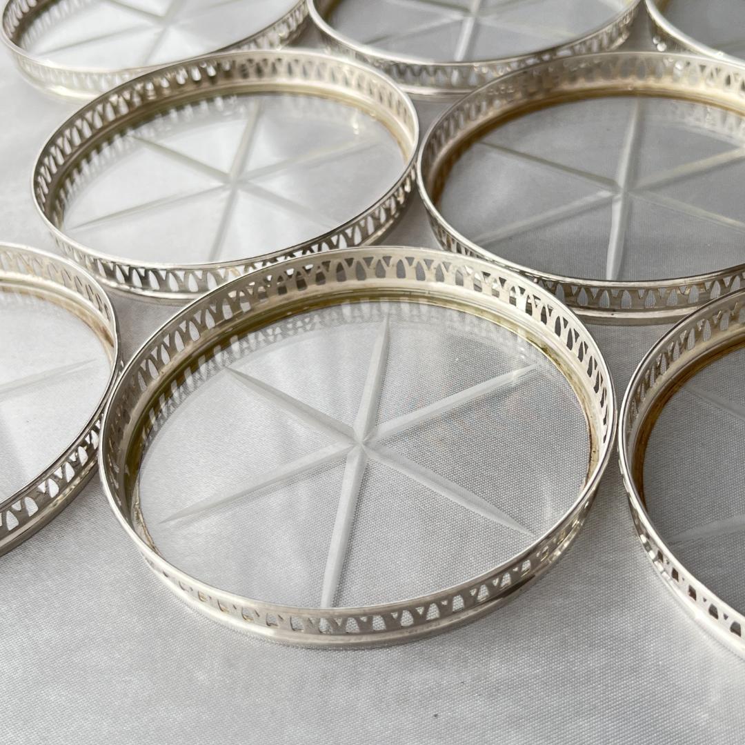 【純銀/ガラス】ワイングラスコースター 8枚 / ホルダー スターリング