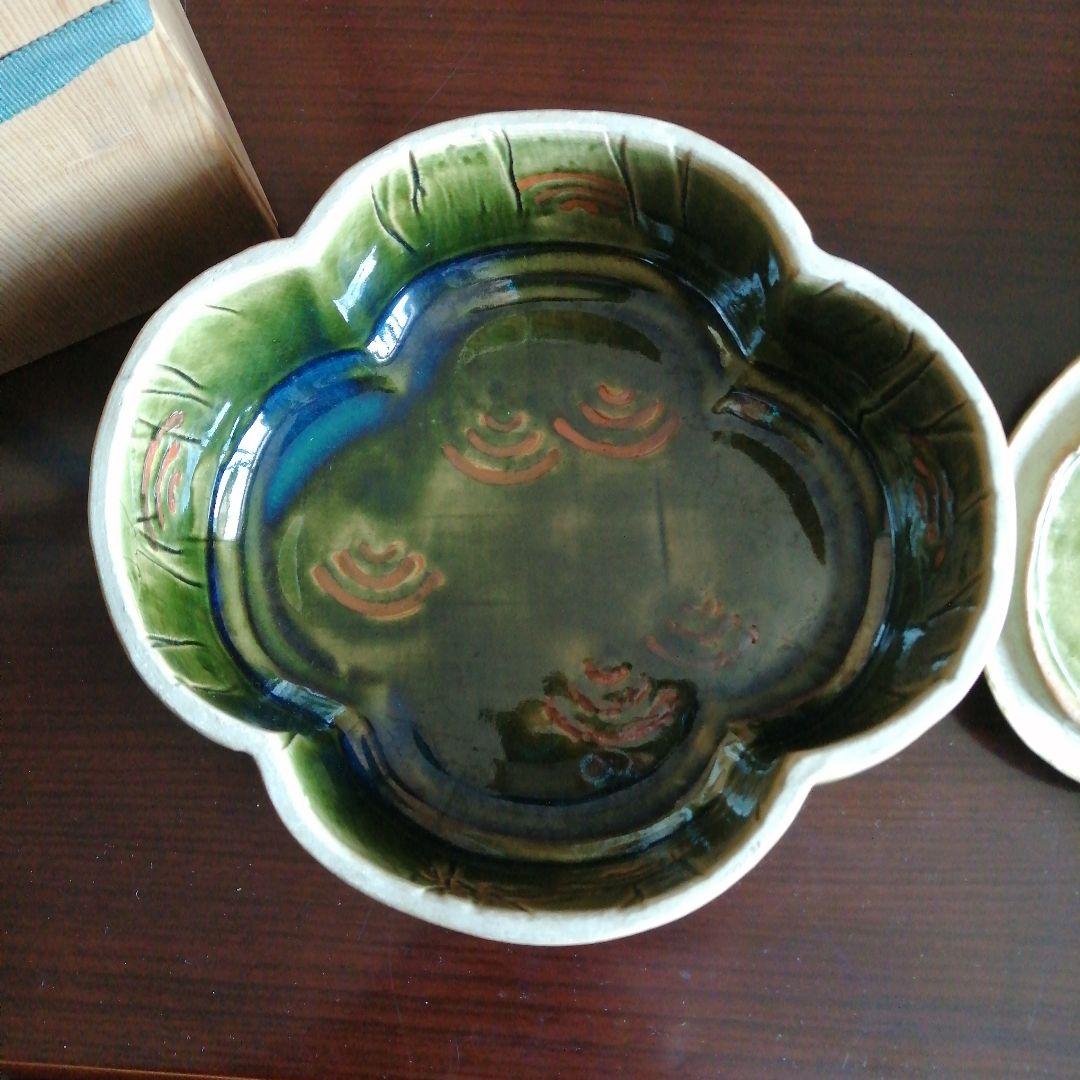 瀬戸焼　加藤作助　織部木売形蓋付菓子鉢　20cm　大正〜昭和初期