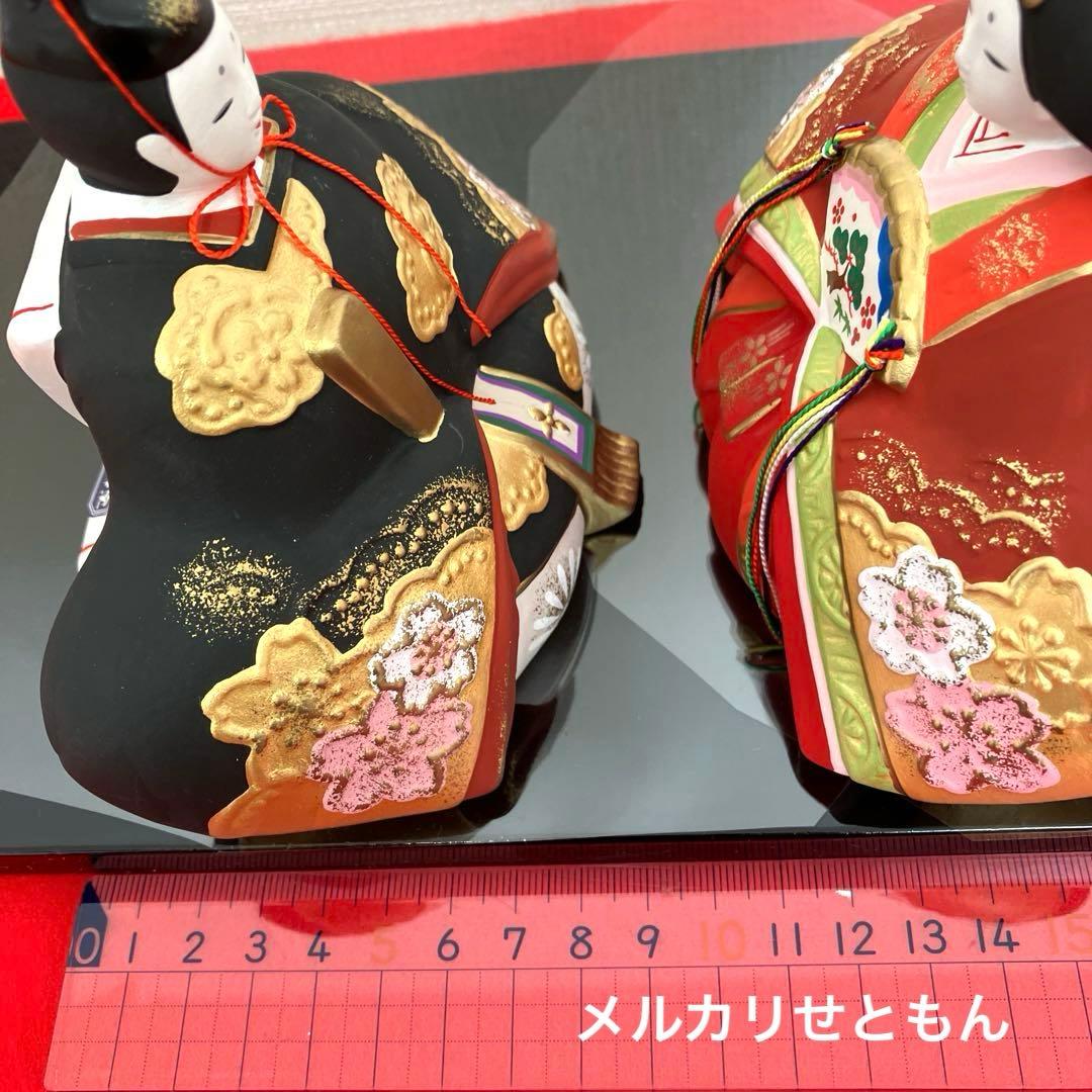 【新品未使用】薬師窯　雛祭り　雛人形　錦彩　 親王桜びな （蒔絵屏風付）