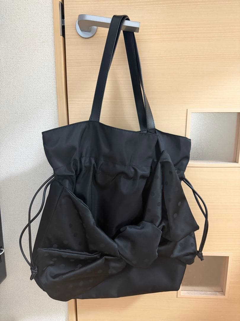 【JENNE】リボントートバッグブラック水玉