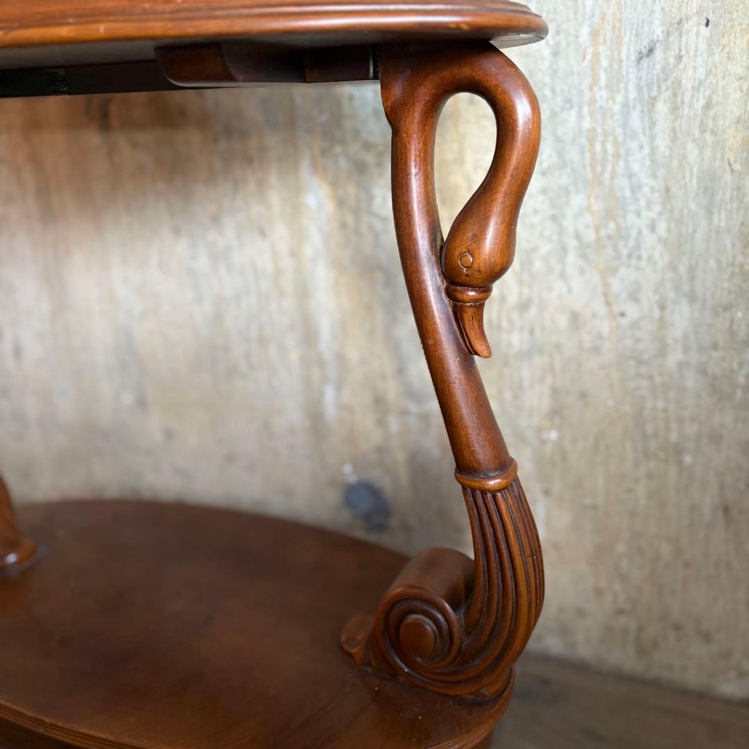 英国　白鳥モチーフ　オーバルコンソール　ウォルナット