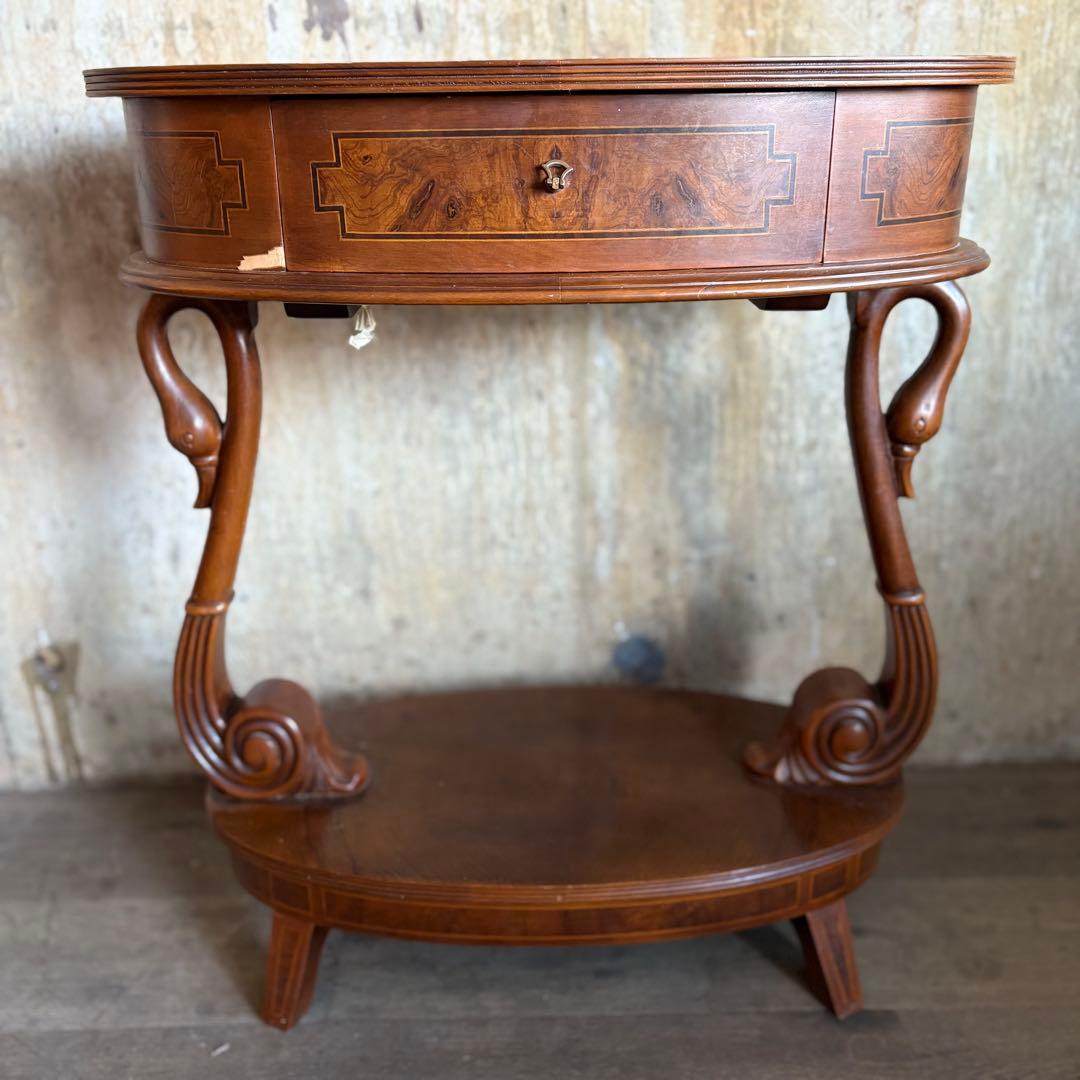 英国　白鳥モチーフ　オーバルコンソール　ウォルナット