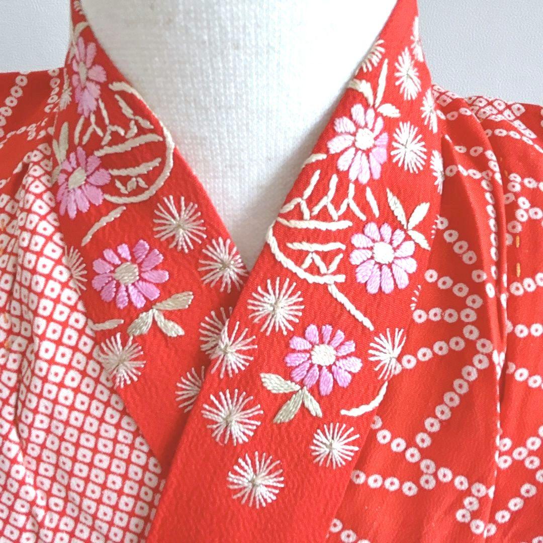 セット　七五三　7歳女の子　長着＆袋帯＆長襦袢＆小物　緑　源氏車金糸青海波　地紋