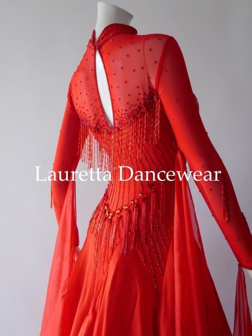 新品✨ラウレッタ 社交ダンスドレス ルビーレッド M 高級仕様 競技 デモ対応