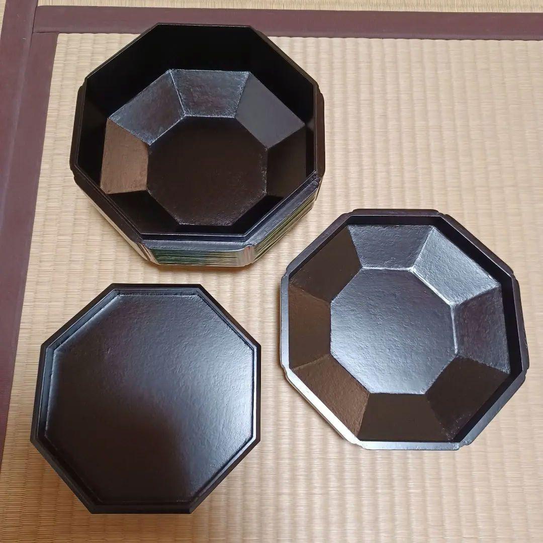 未使用　青漆爪紅　ヘギ目　八角　 食籠　表千家　茶道具　漆器　漆芸　木製　⑤