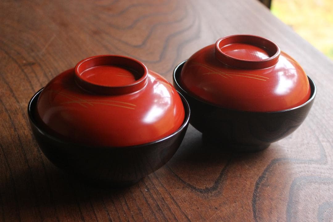 時代逸品！優美な見返し鶴蒔絵の映える日の出椀2点（検輪島塗雑煮椀蒔絵椀