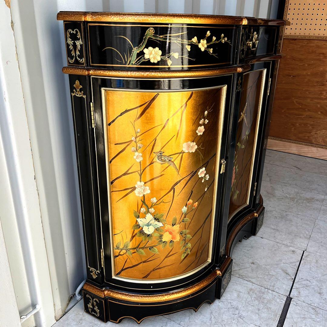 取付無料！中国美術 シノワズリ おしゃれアンティークサイドチェスト 花柄箪笥✨