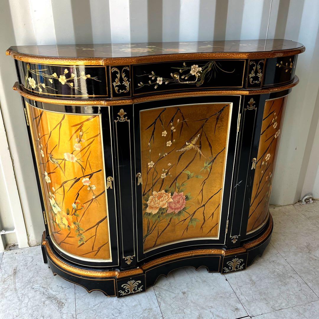 取付無料！中国美術 シノワズリ おしゃれアンティークサイドチェスト 花柄箪笥✨