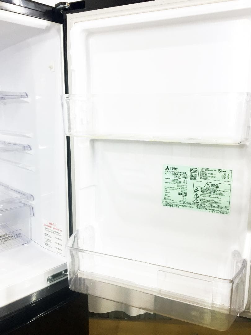 2015◆中古★三菱 ラウンドカット ２ドア冷蔵庫 ブラック 黒 MR-P15Y