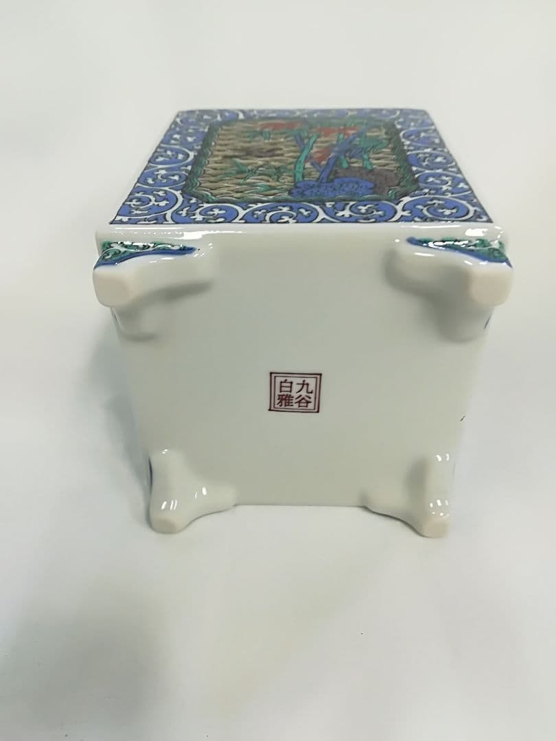 九谷焼 香籠 九谷 花鳥唐草 角香炉 白雅作 新品未使用 レア アンティーク