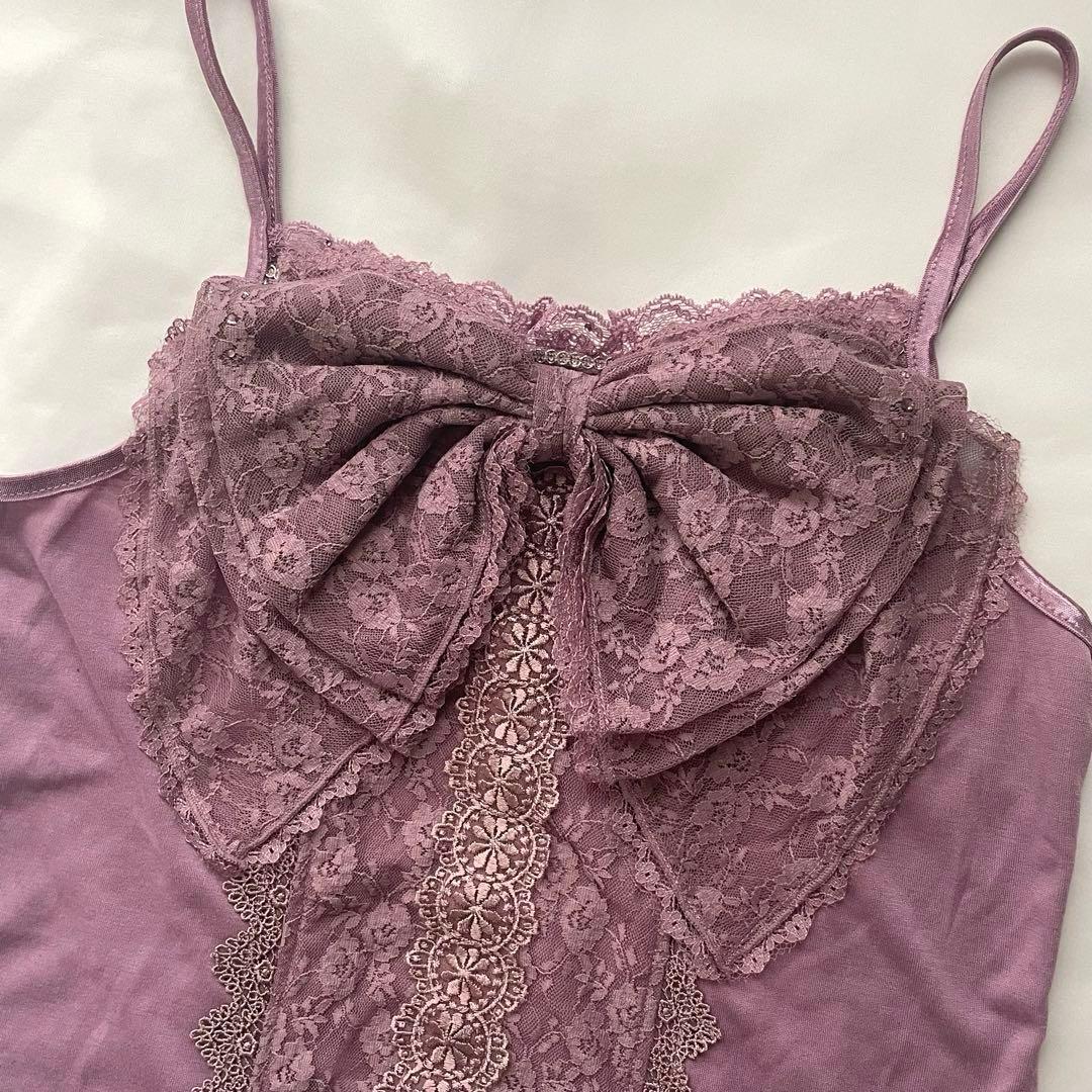 アクシーズファム　パープル ビッグリボンキャミソール レース　フリル