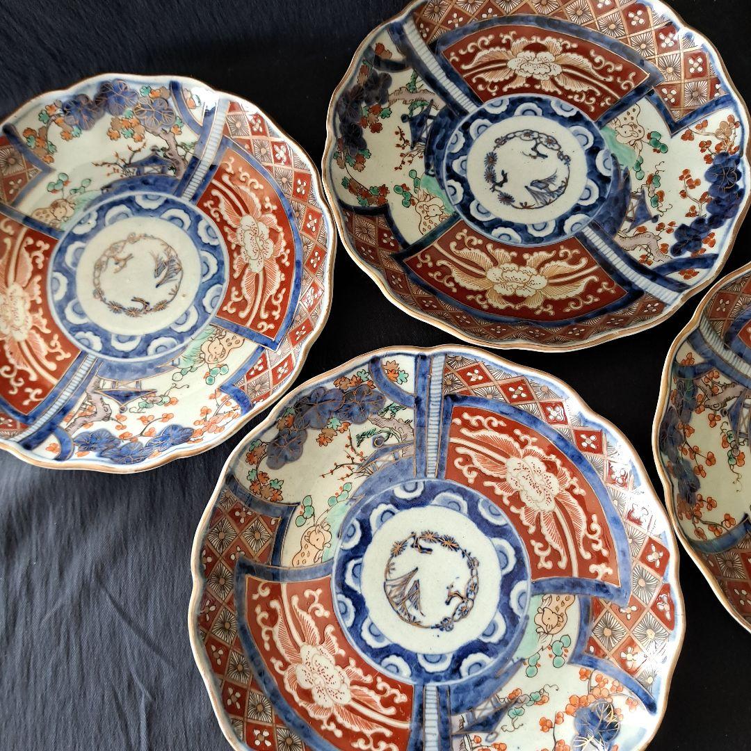 「華やかな食卓！ 金彩古伊万里皿(直径21cm)」富貴長春皿2客セット 骨董アン