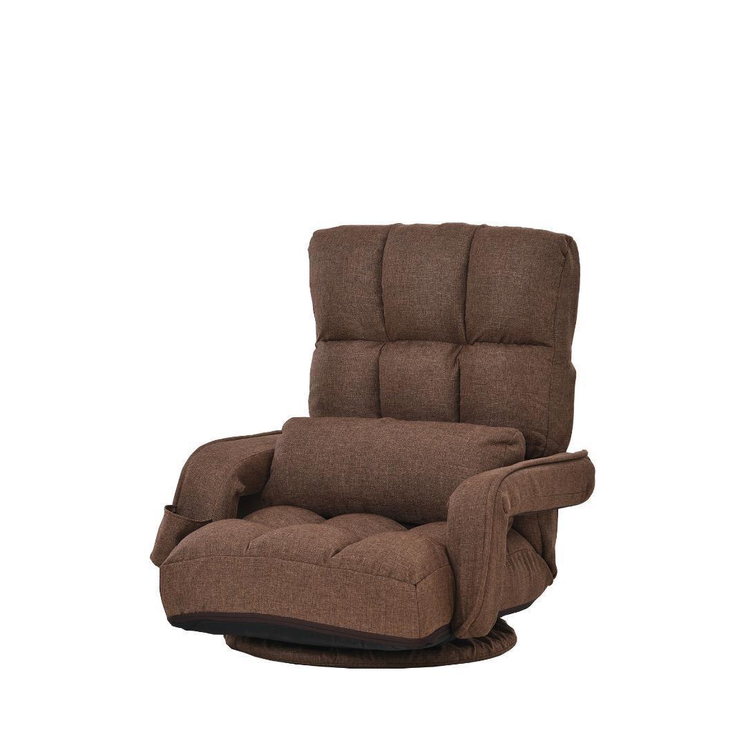 回転式座椅子肘掛けハイバック座いすリクライニング1人掛けソファー【ブラウン】