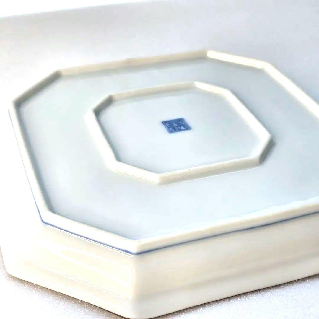 龍峰窯 龍峯窯 緑彩 金欄手 八角皿 中皿 5枚 色絵山水 染付 取り皿