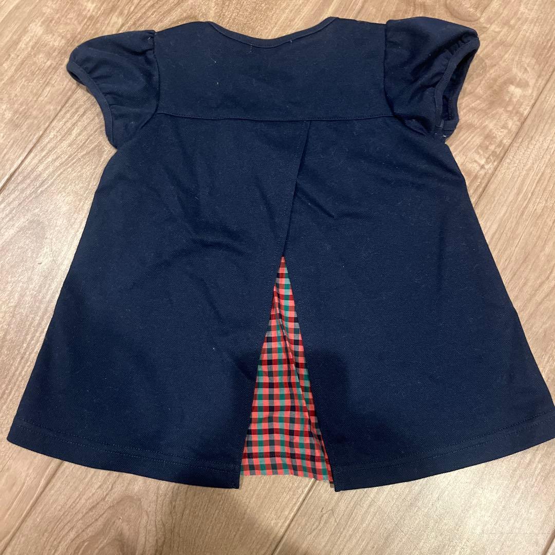 familiar＊くま刺繍ネイビー×赤チェック チュニック