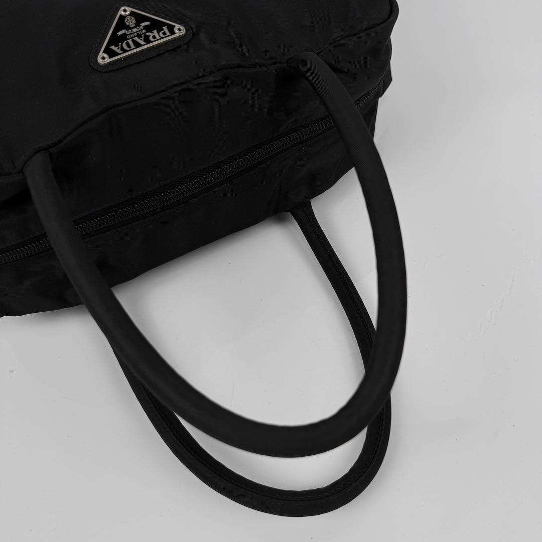 【美品】PRADA プラダ ミニボストンバッグ 三角ロゴ ナイロン 黒 白タグ