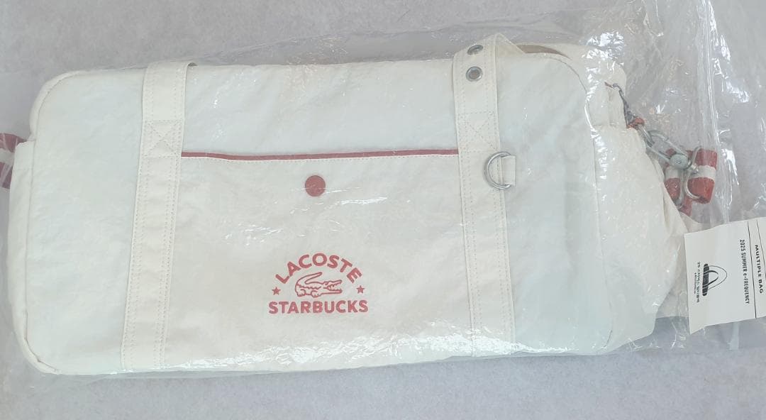 新品未使用 韓国 スターバックス ラコステ コラボバッグ アイボリー