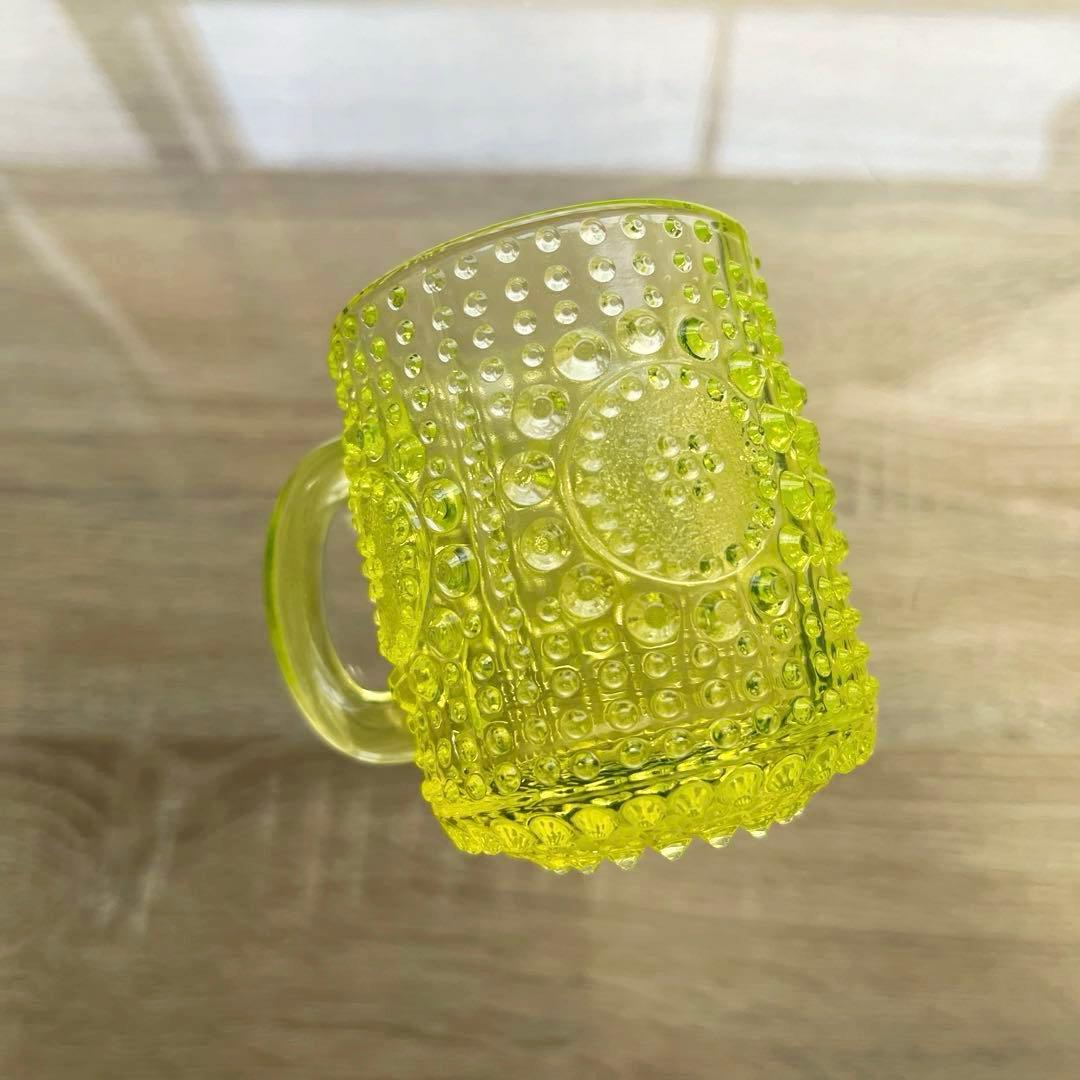 骨董　時代ガラス　フィンランド　グラッポニア マグカップ　ウランガラス１客②