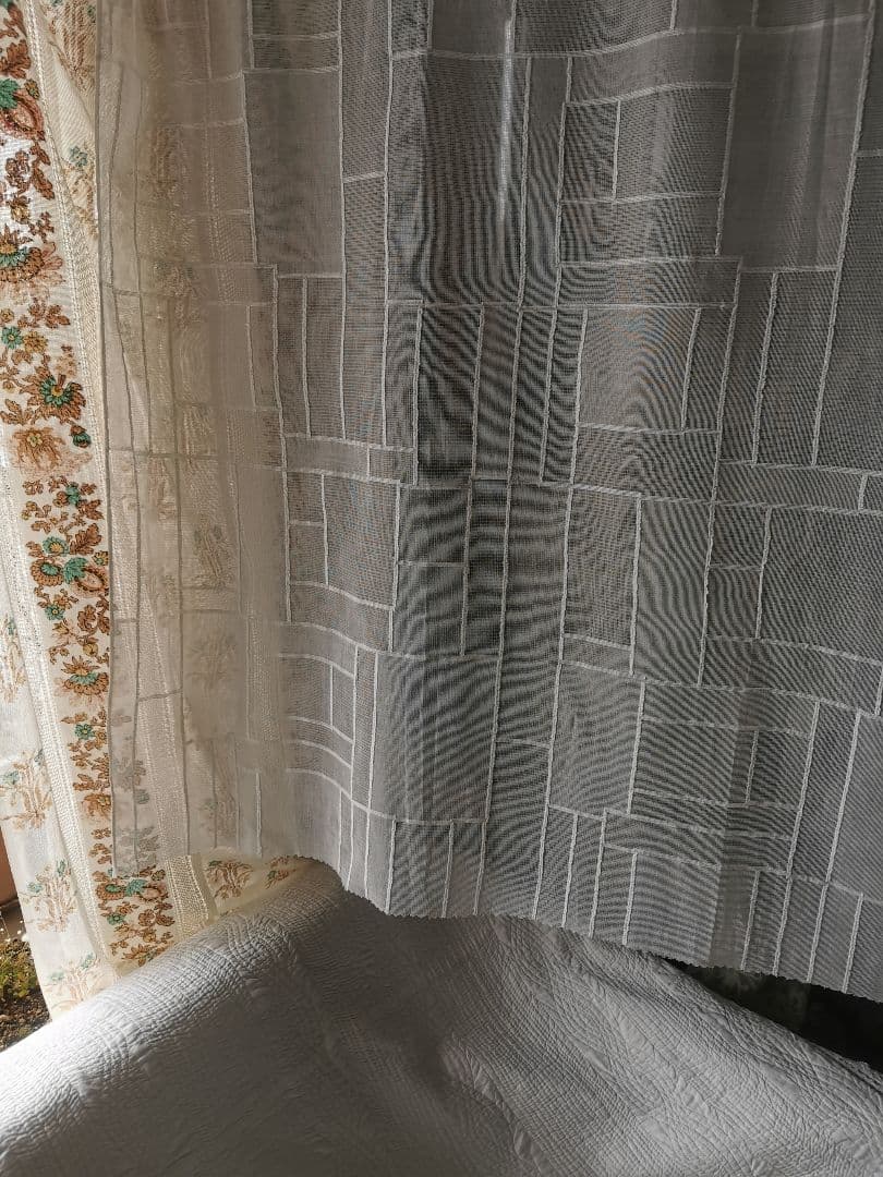 アンティーク ノッティンガムマドラスレース カーテンパネル 四角❐長方形モチーフ