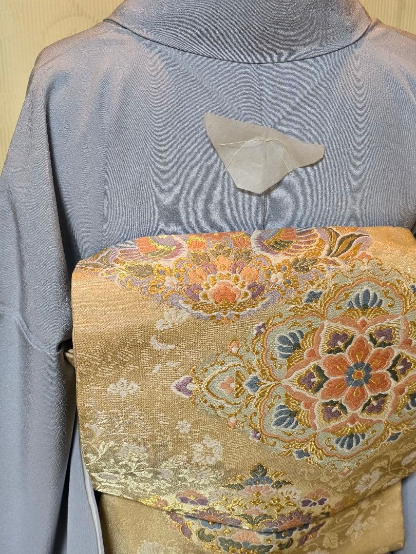 未使用品　草木染め　トールサイズ　作家物　　色無地　一つ紋　高級袋帯　フルセット