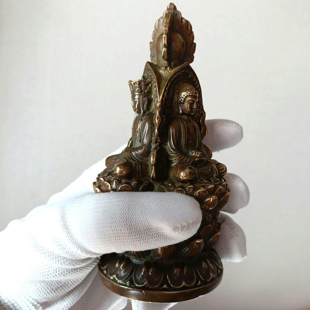 三面仏　真鍮　仏像　釈迦如来像　菩薩像　三蔵法師　大仏様　縁起物　神仏　置物