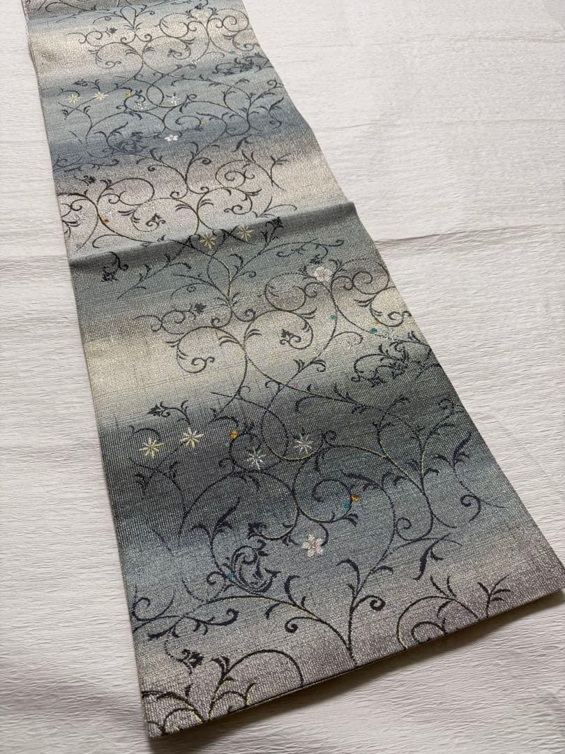 m-9 3way 葵小袖文様 華唐草 月 全通 袋帯 正絹 未使用極美品