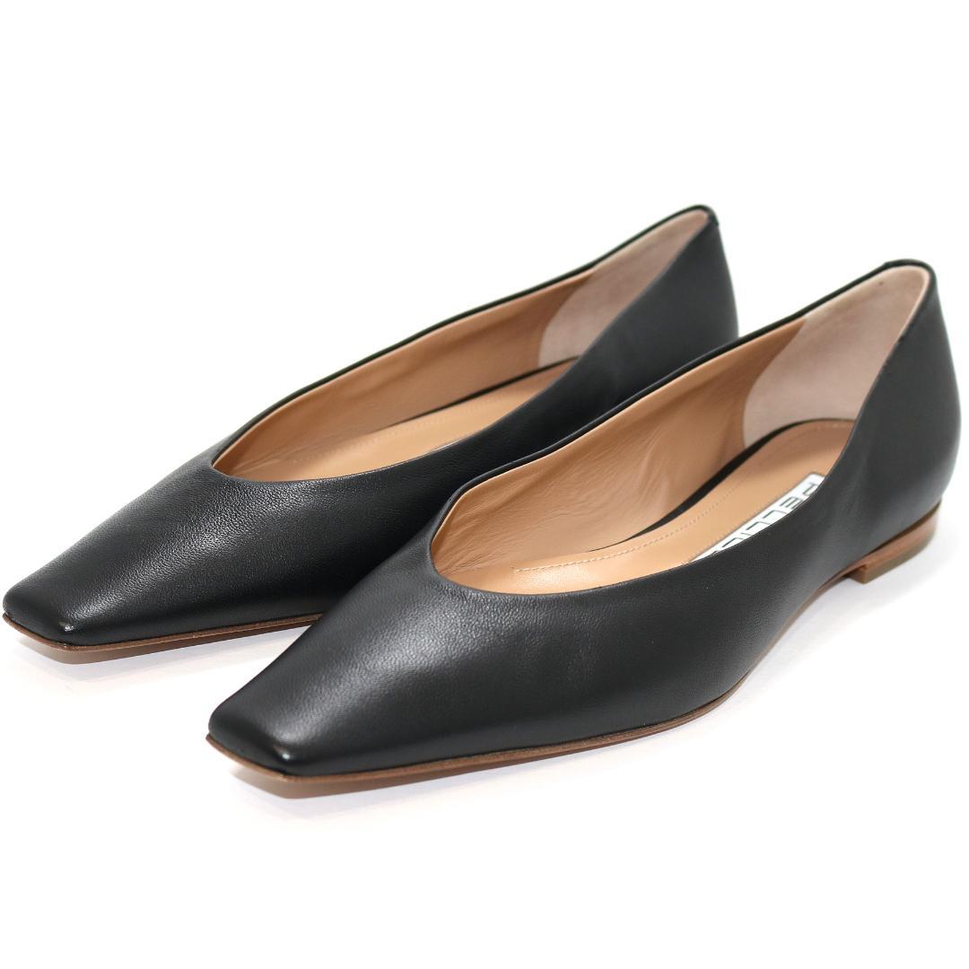 【極美品】ペリーコ ダマ フラットパンプス 38 黒 レザー スクエアトゥ 革靴