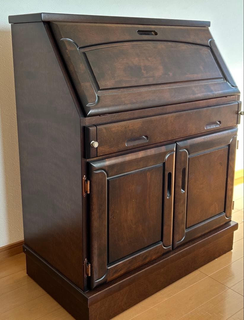 大雪木工 北海道民芸家具 ライティングビューロー 天然木 収納机 学習机