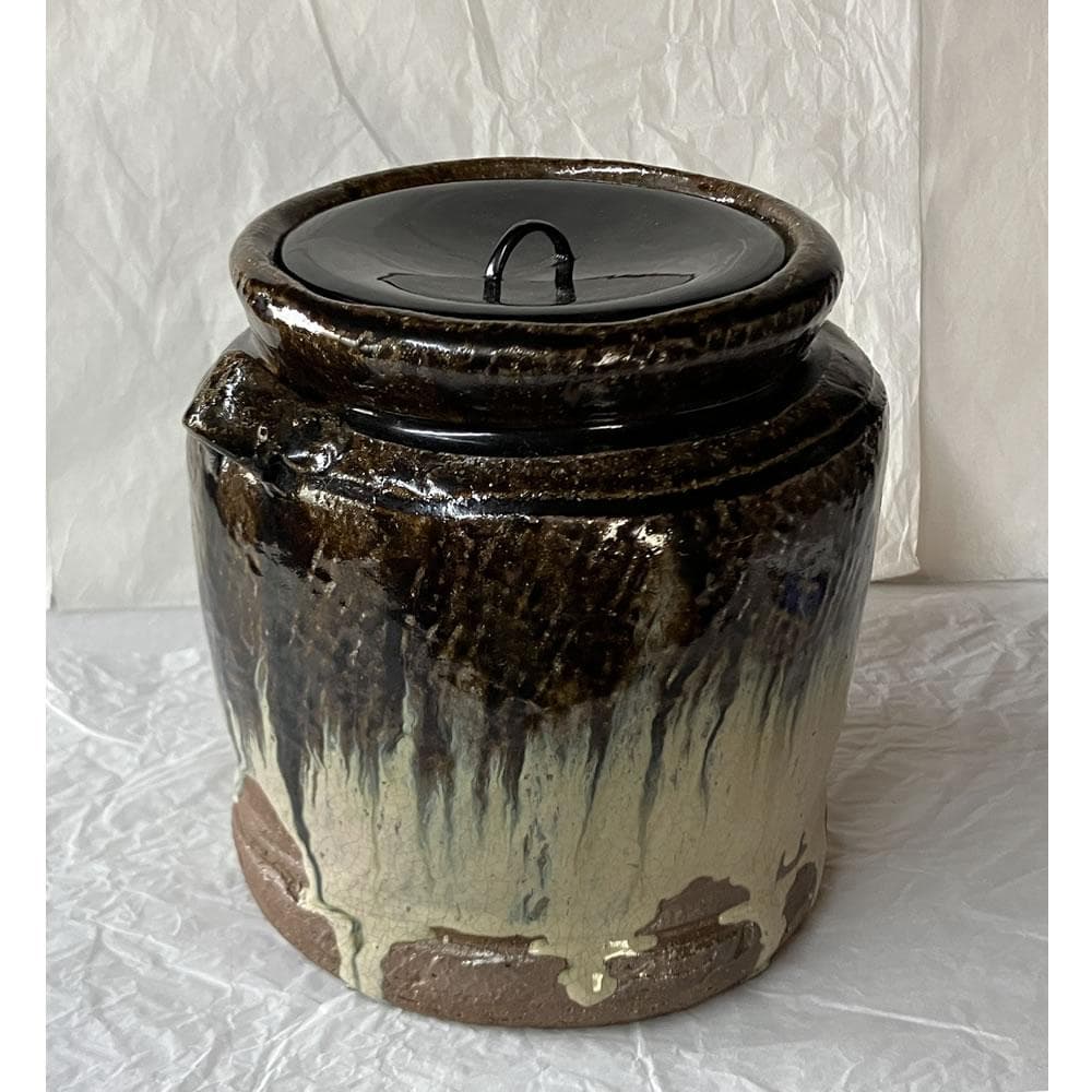 F1424 朝鮮唐津 耳付水指 木箱入り 水指 茶道具