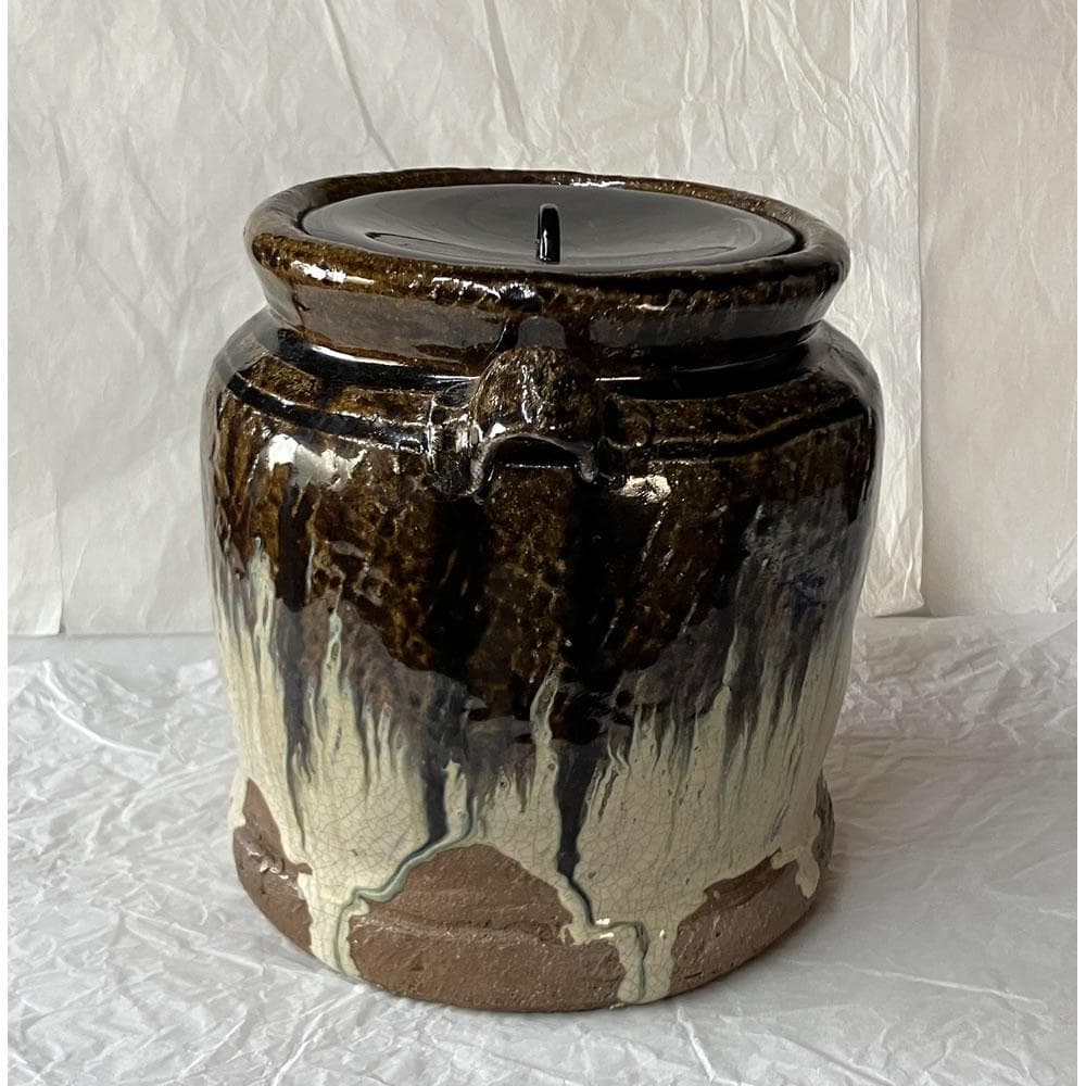 F1424 朝鮮唐津 耳付水指 木箱入り 水指 茶道具