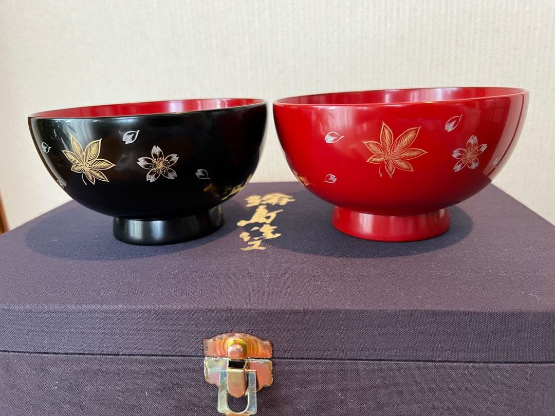 【新品未使用】夫婦汁椀、純金箸　輪島塗