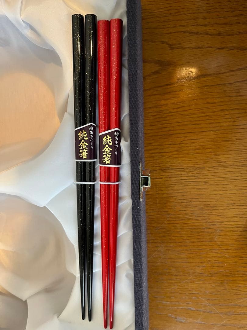 【新品未使用】夫婦汁椀、純金箸　輪島塗