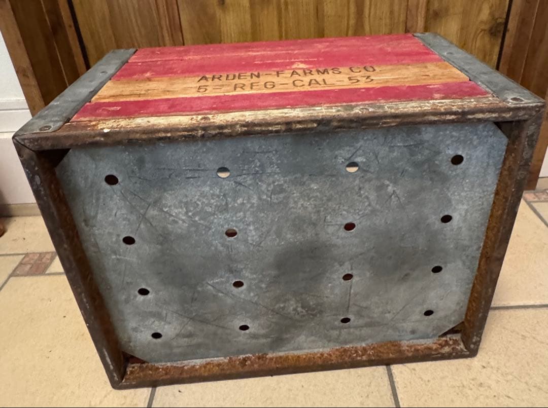 ビンテージ　木箱　金属枠 Wooden Box クレート