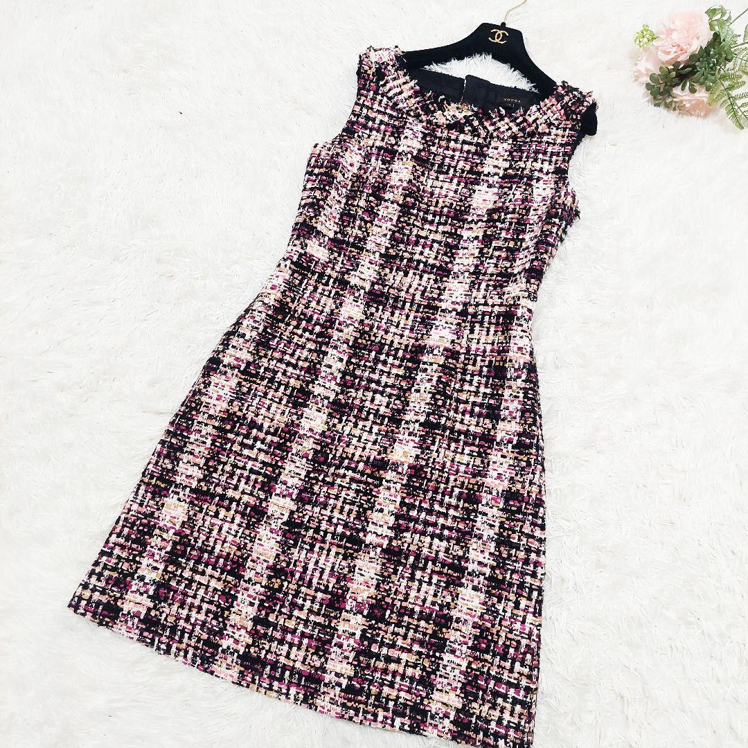 TOCCA ミックス ツイードワンピース フリンジ 金ボタン 大きいサイズ 4