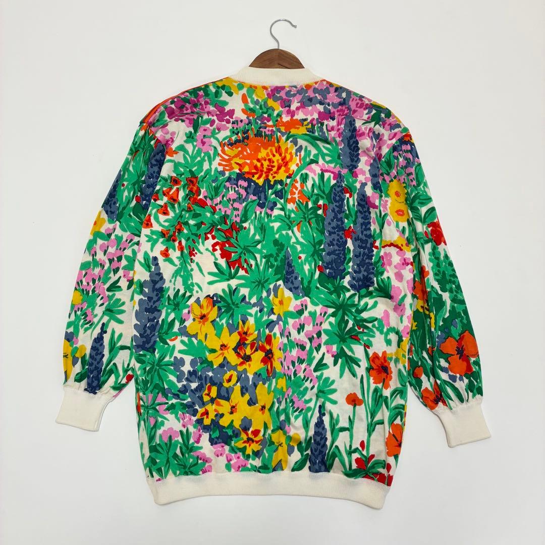 LEONALD レオナール☆Vネックロングカーディガン 金ボタン 小花柄 M