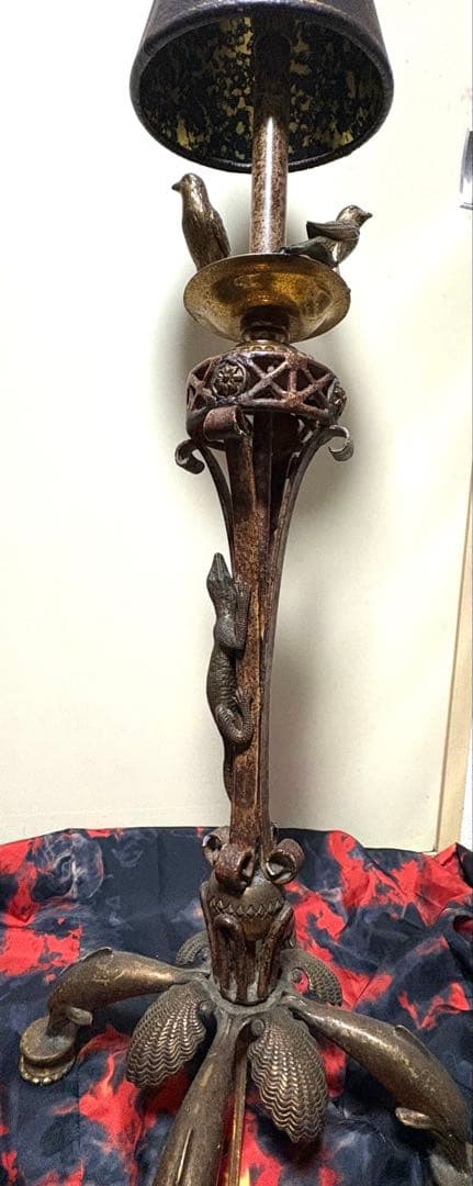 アンティーク　ライト　スタンド　鳥の装飾 レトロ　真鍮　革製