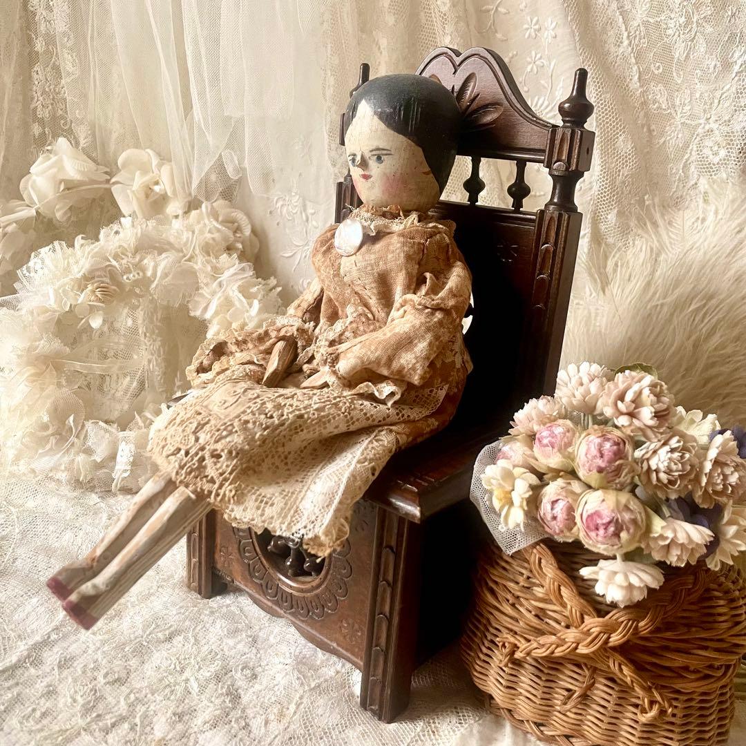 木製ドールチェア　ブルターニュ　ブルトン家具　収納付き　フランスアンティーク