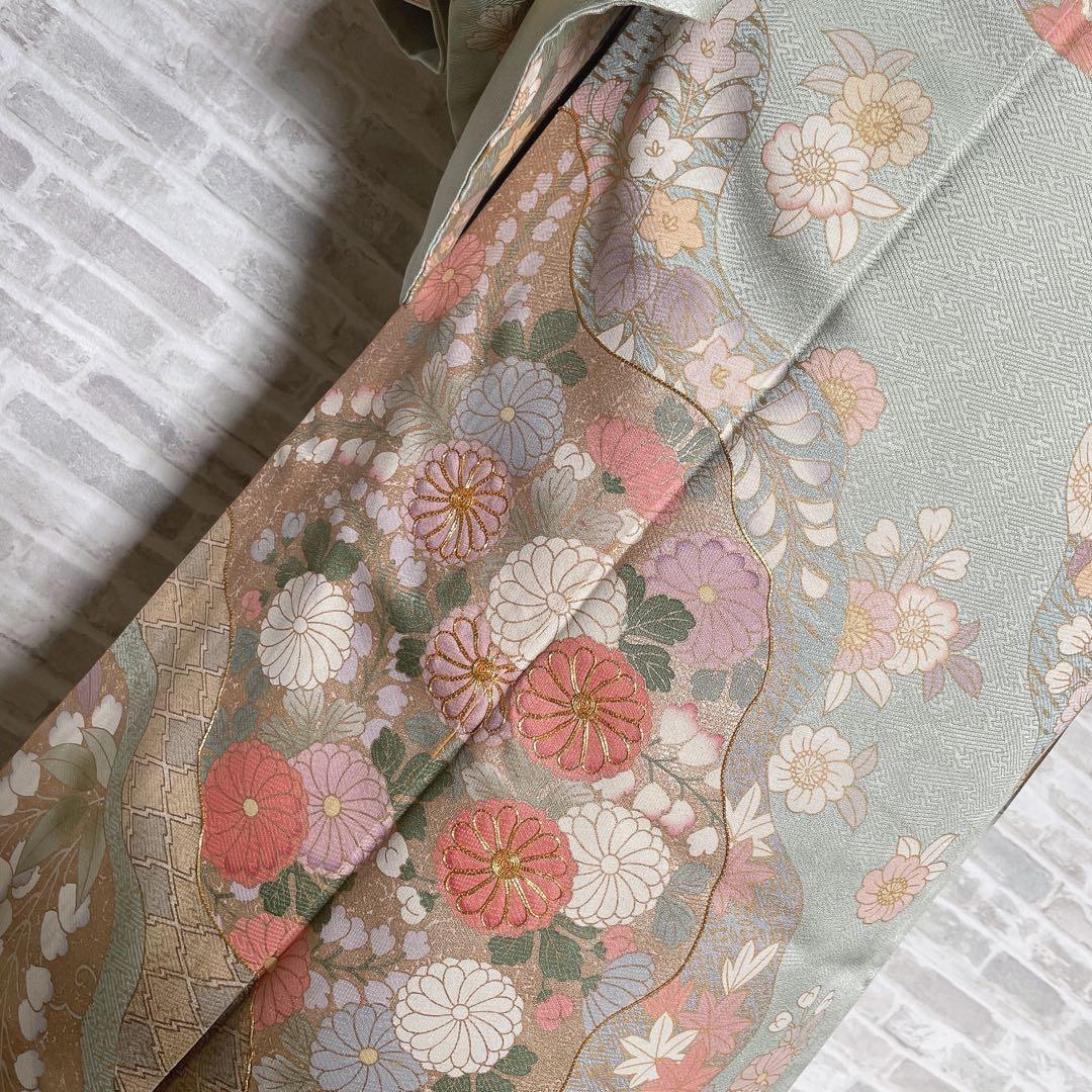 訪問着　フルセット　辻ヶ花　桜のような辻ヶ花　金駒刺繍　綸子　半衿　着物　Q5