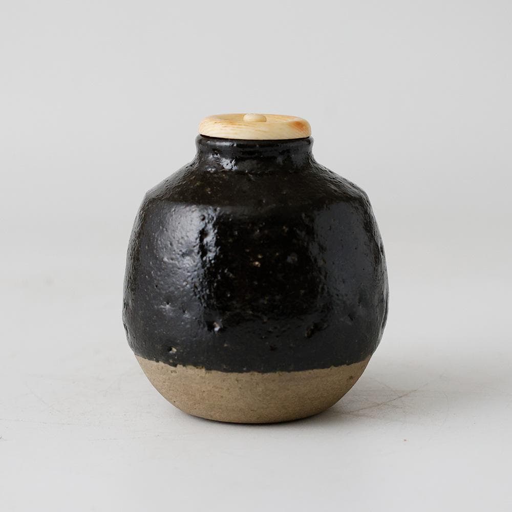 十二代楽吉左衛門 弘入造 黒楽茶入 仕覆付 共箱 茶道具