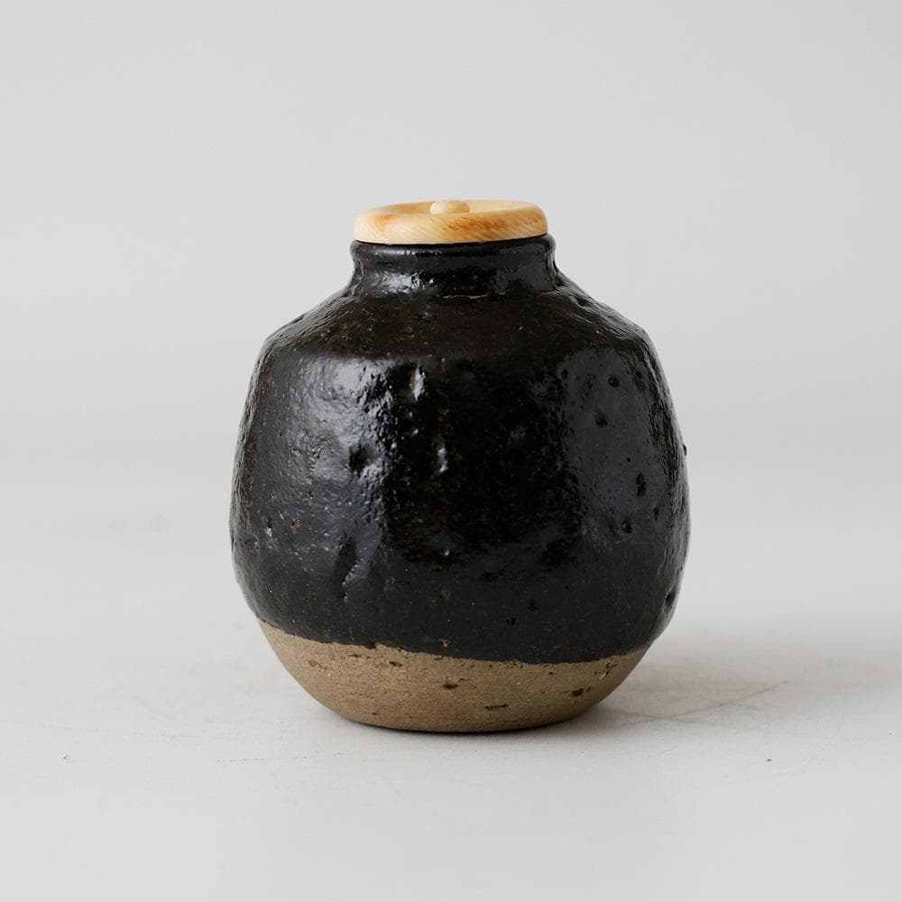 十二代楽吉左衛門 弘入造 黒楽茶入 仕覆付 共箱 茶道具