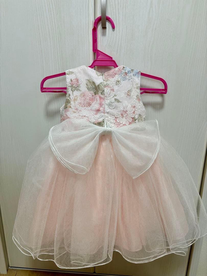 【まめ】DRESCCOドレスコ　ピンクフラワーコットンチュールドレス　90