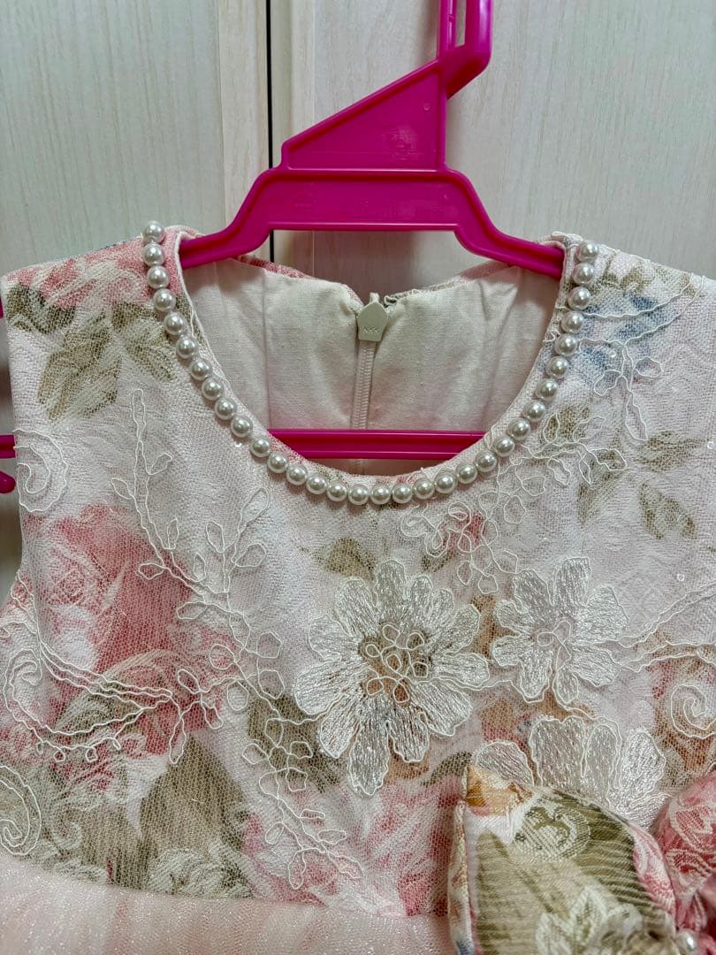 【まめ】DRESCCOドレスコ　ピンクフラワーコットンチュールドレス　90