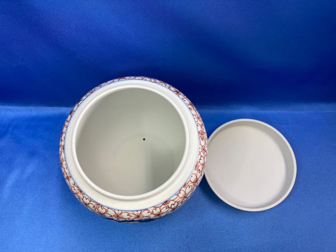 【総手書き・１点もの】有田焼　骨壷　桜と牡丹　6寸