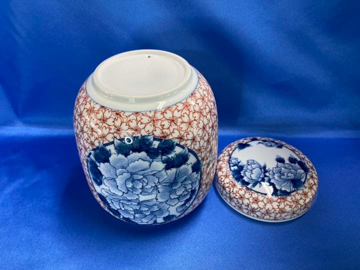 【総手書き・１点もの】有田焼　骨壷　桜と牡丹　6寸