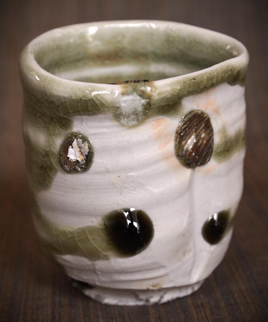 希少作★谷本貴【師：師：森正・谷本景】白磁(ビードロ）湯のみ★共箱