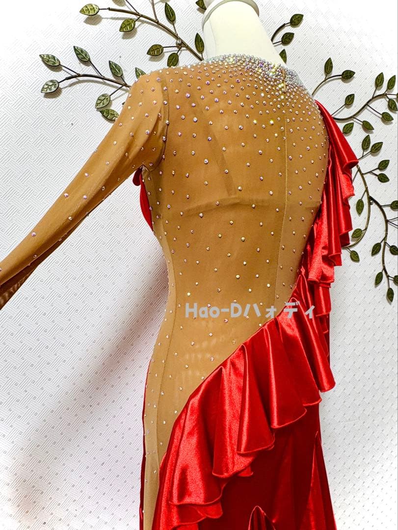 新品★ドレス★ルンバ★タンゴ★スムース★社交ダンス★競技会★パーティー★レッド