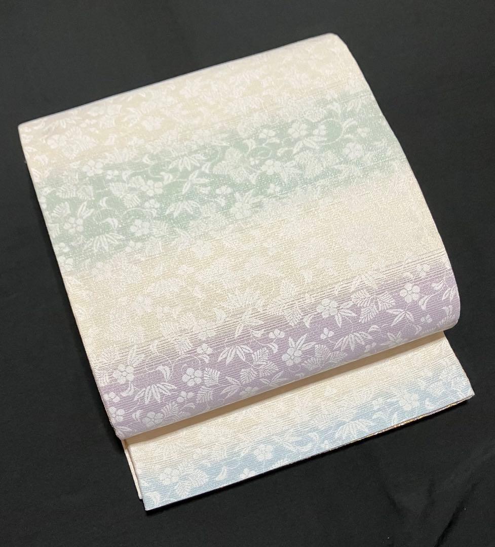 ツーシーズンリバーシブル袋帯 全通柄 正絹 正倉院百彩文 未使用に近いイ6524